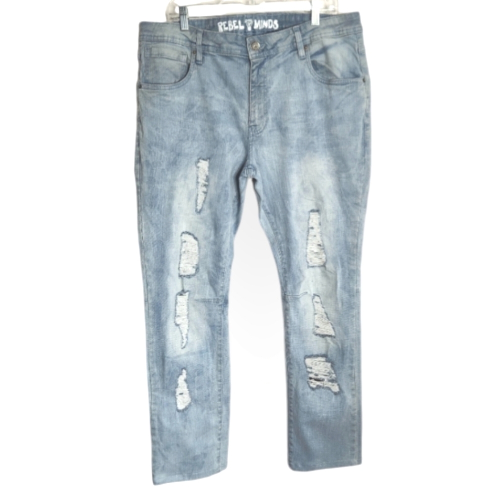 Rebel Minds Men's  Distressed Biker Denim Jeans 38X32